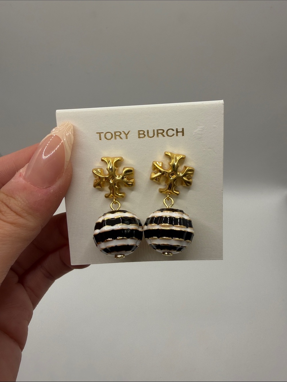 081. Tory Burch Black and White Enamel Circular Drop Earrings
